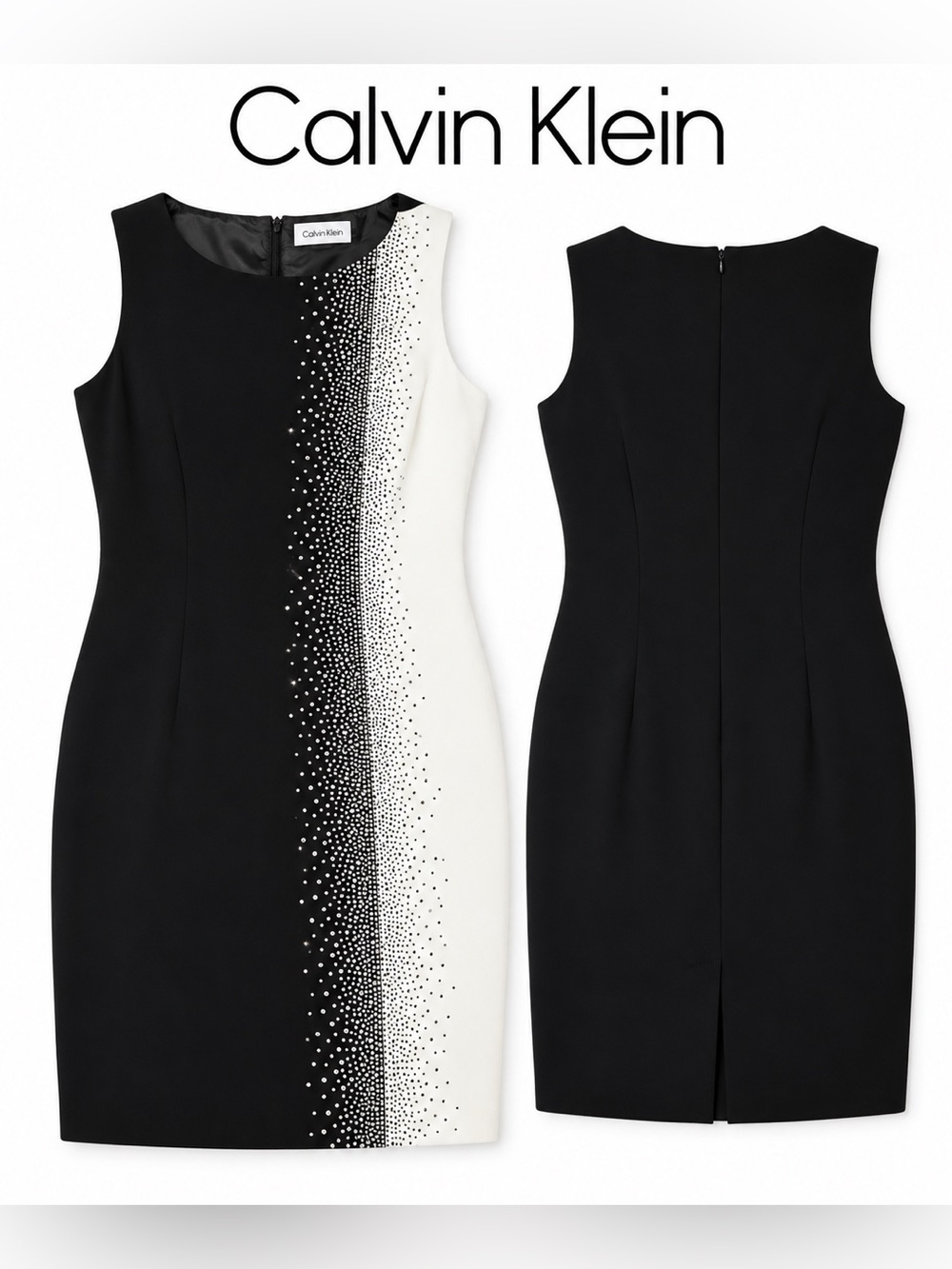 Calvin Klein Black White Rhinestone Sheath Dress Size 12